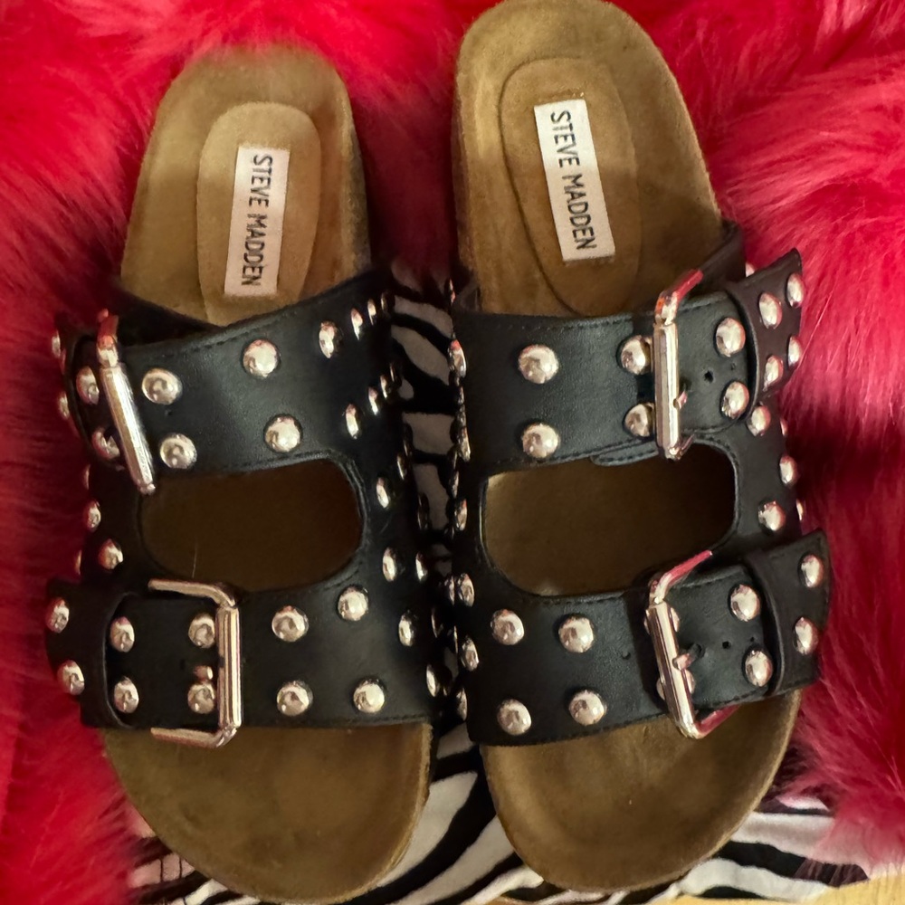 Steve Madden Studded Platform Sandals Size 7 🖤 Double Buckle Rockstar - Picture 4 of 12